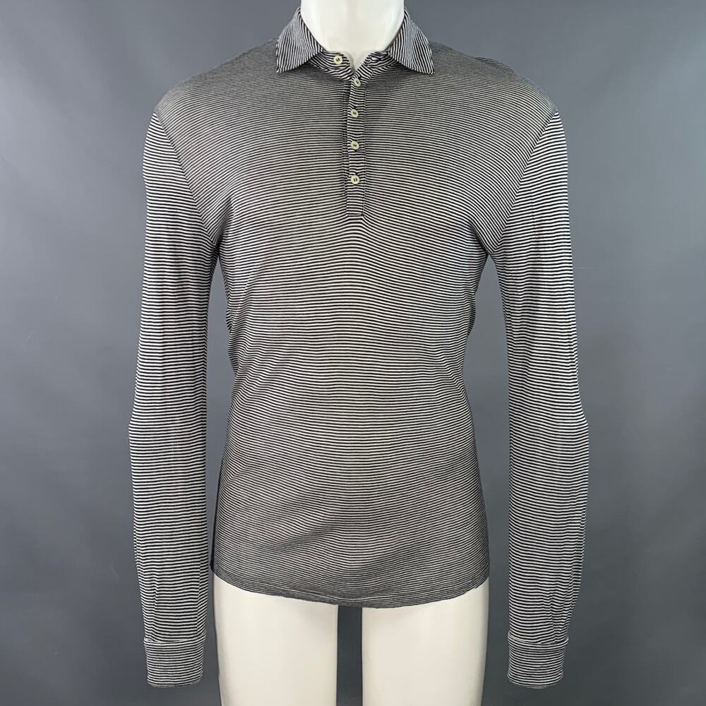 MASSIMO ALBA Size S Black White Stripe Cotton Long Sleeve Polo